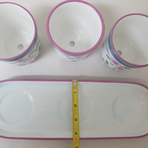 Garden Planter Ceramic Flower Herb Pots And Tray - Picture 7 of 8